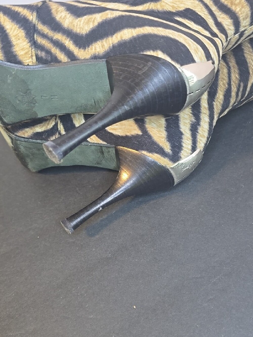 Couture Donald J. Pliner Zebra-Print Calf-Hair Knee-High Stiletto Boots - Picture 8 of 11